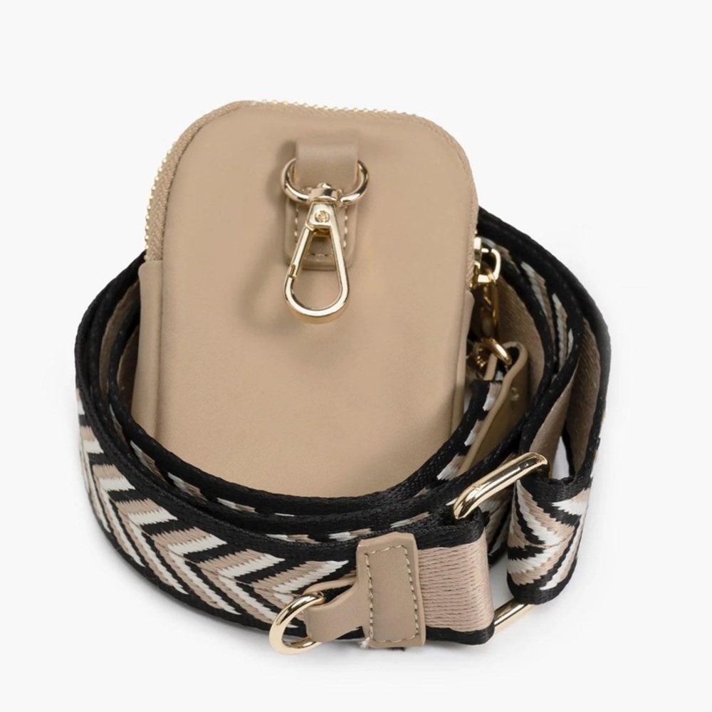 Beige Crossbody Bag with Detachable Patterned Strap - Picture 14 of 16